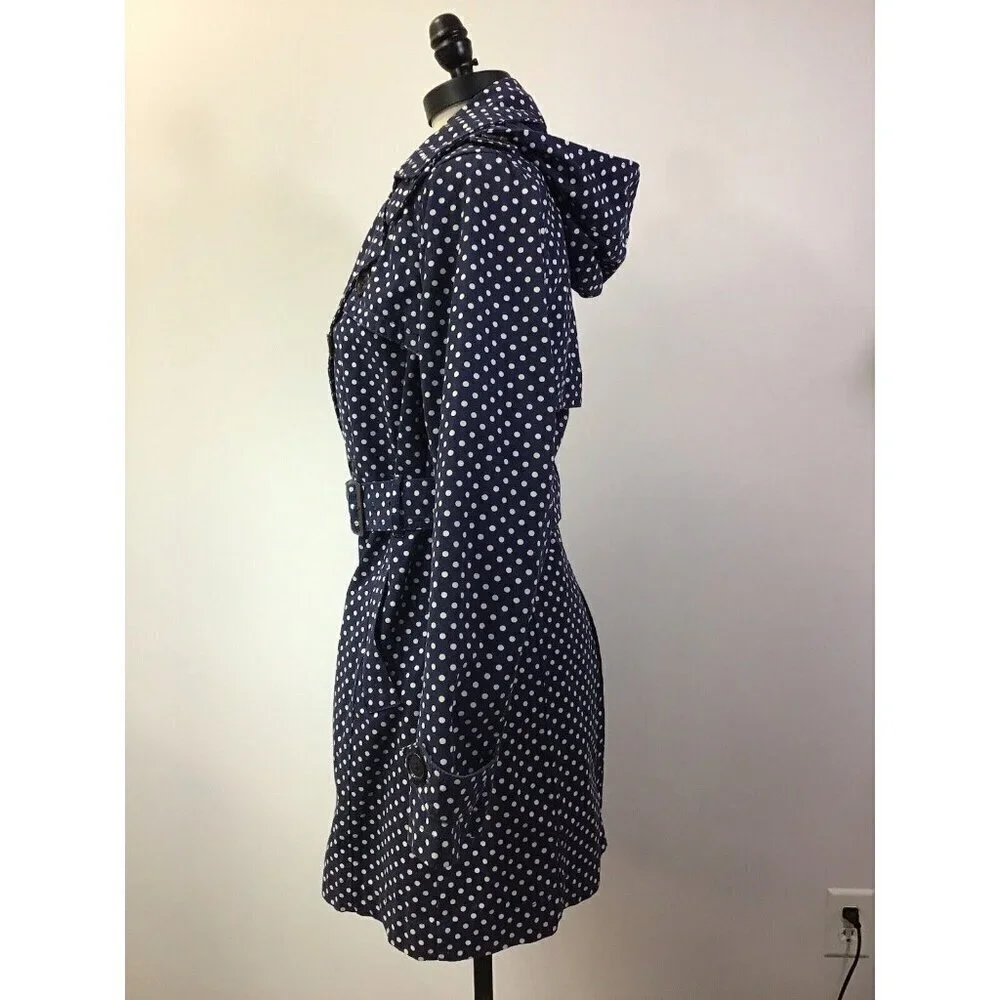 Gap Adorable Woman’s Size MD Trench Coat Navy With Polka Dots - Picture 2 of 3